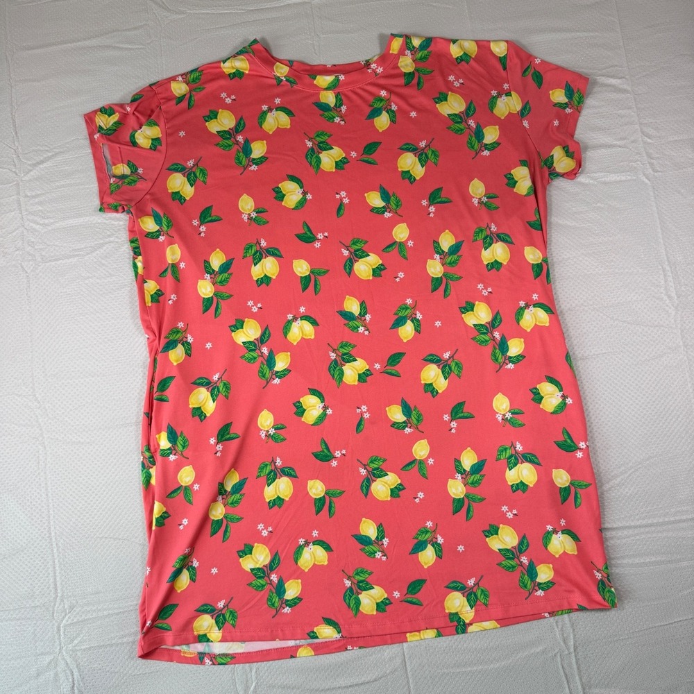 Joyspun Womens L XL Lemon Print Pocket Nightgown Sleepshirt Coral Pink Chemise